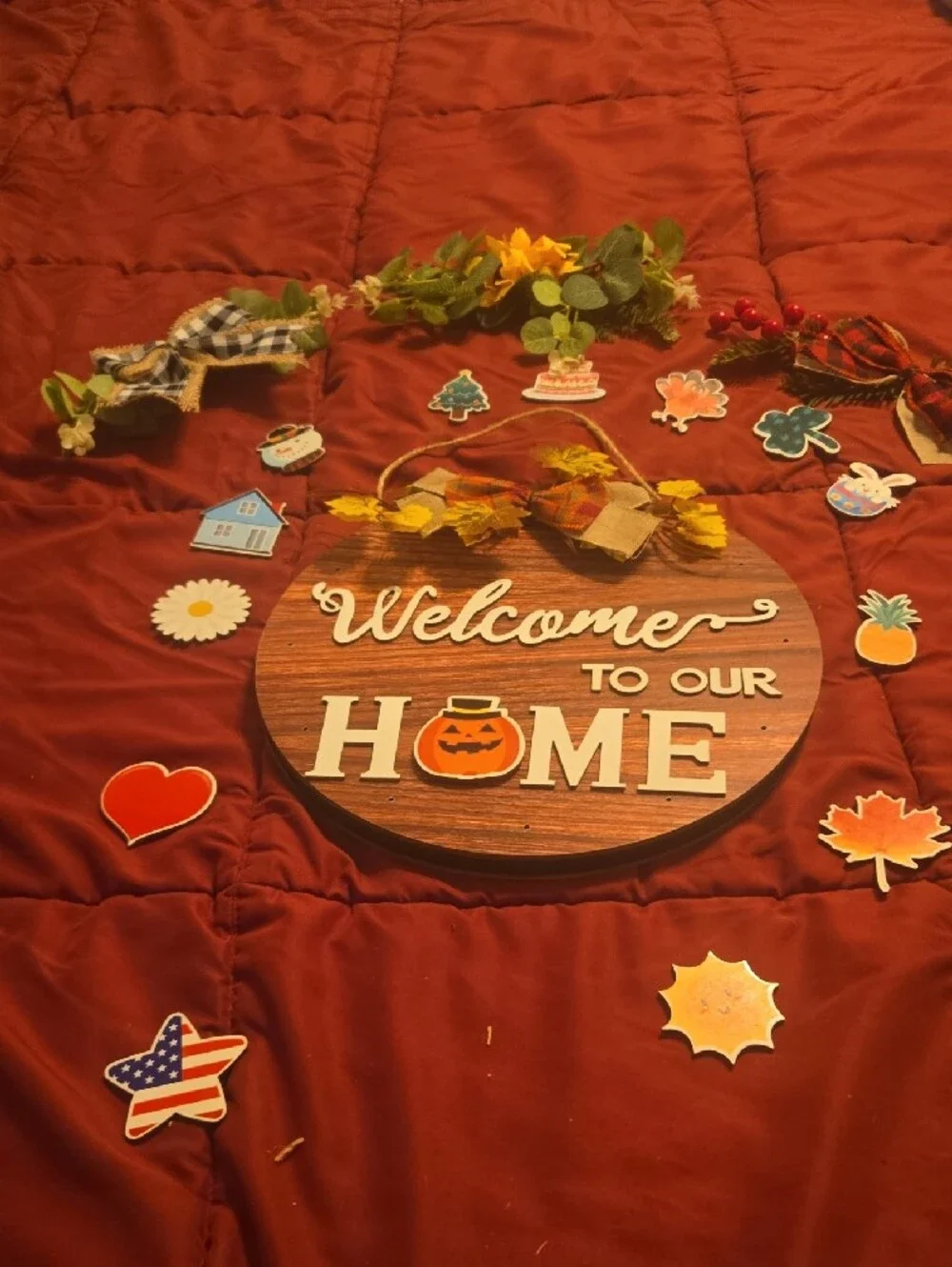 Welcome to Our Home Wooden Wall Sign with Yellow Floral Accent